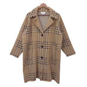 Magaschoni Coat Womens 2X Brown Plaid Long Knitted Three-Button Academia Preppy